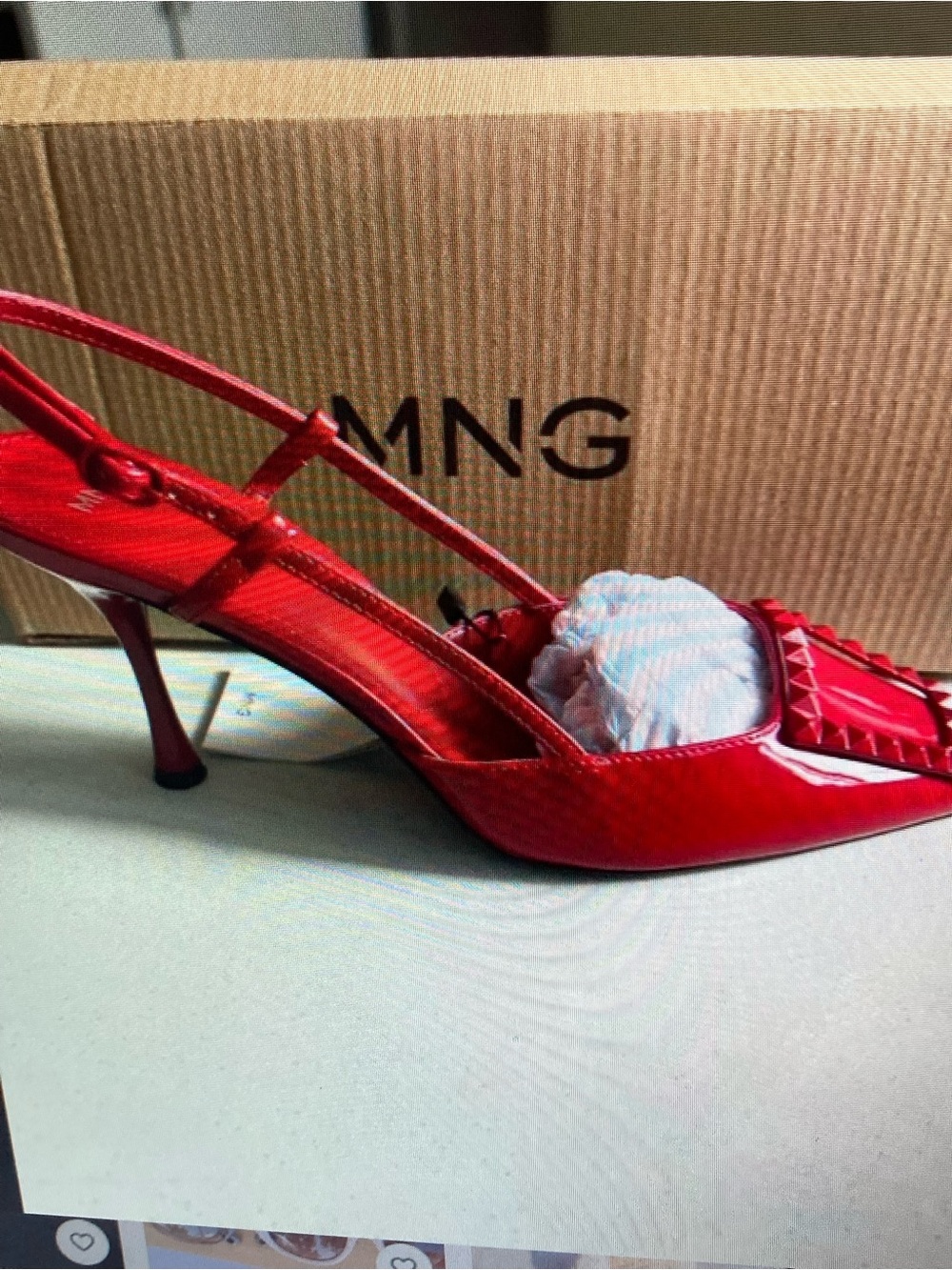 Mango Red Patent Slingback Kitten Heel with Studded Pointe